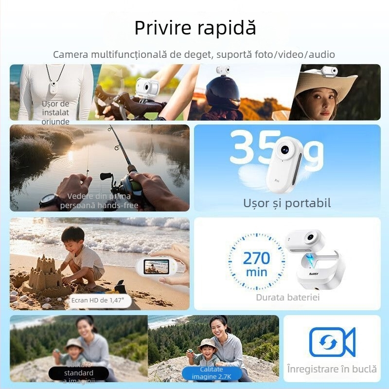 Cameră inteligentă pentru sport cu CCD 1/2.5 inch, 12 MP, zoom optic 3x, zoom digital 5x și ecran LCD de 2.7 inch pentru vlogging