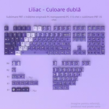 Set de capace transparente pentru taste PC+PBT, pentru tastaturi mecanice, 154 taste, personalizare prin sublimare