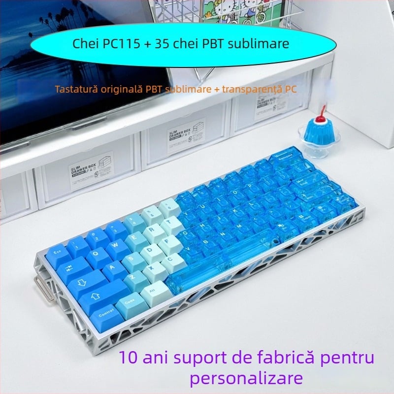 Set de capace transparente pentru taste PC+PBT, pentru tastaturi mecanice, 154 taste, personalizare prin sublimare