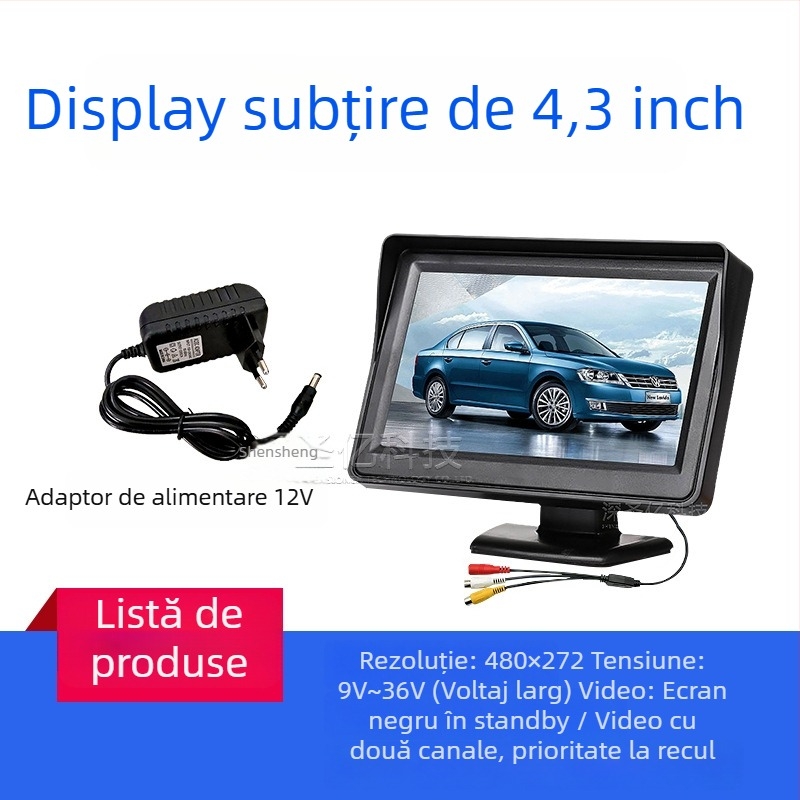 Display LCD pentru mașină, monitor de birou, rezoluție 480x272, intrare AV, model 4.3