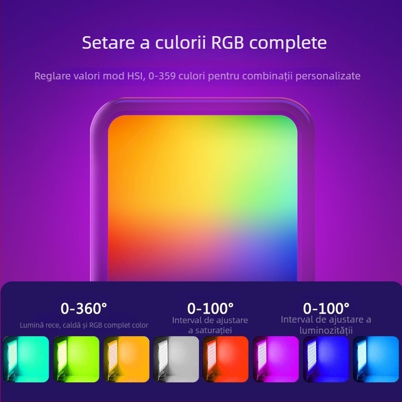 Lumină LED de umplere W70 – Portabilă pentru fotografie și video pe telefon, Reglaj multiplu, Putere sub 10W