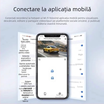 Camera de bord auto cu trei ecrane și panoramă 360°, rezoluție 4K, fotografii 5 MP, ecran de 2,5 inch