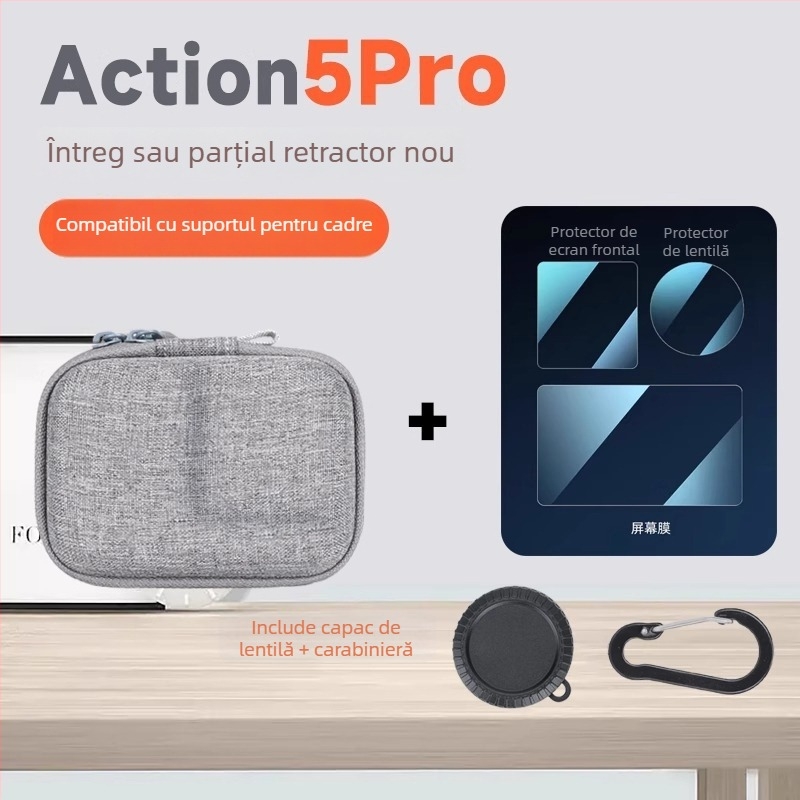 Geantă Shadowstone pentru camere compatibile cu DJI Action 5 Pro/4/3 și GoPro 13/12 — material PU, impermeabil, rezistentă la uzură, culoare solidă, geantă clutch