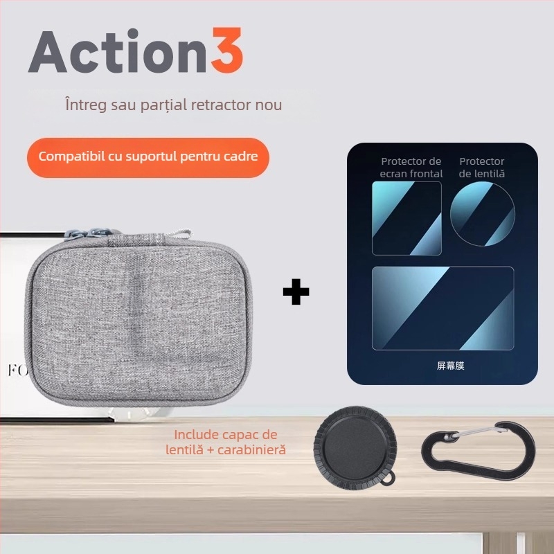 Geantă Shadowstone pentru camere compatibile cu DJI Action 5 Pro/4/3 și GoPro 13/12 — material PU, impermeabil, rezistentă la uzură, culoare solidă, geantă clutch