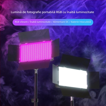 Lumină de umplere foto pentru studio de transmisii live, RGB, 60W, 220V, model 600/800, reglaj multiplă, utilizare verticală