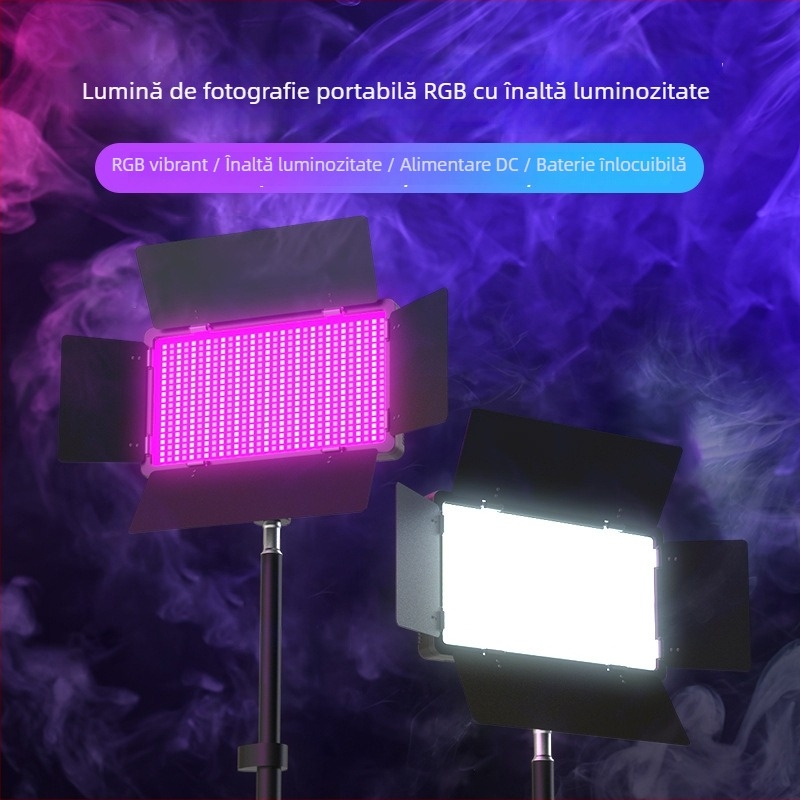 Lumină de umplere foto pentru studio de transmisii live, RGB, 60W, 220V, model 600/800, reglaj multiplă, utilizare verticală