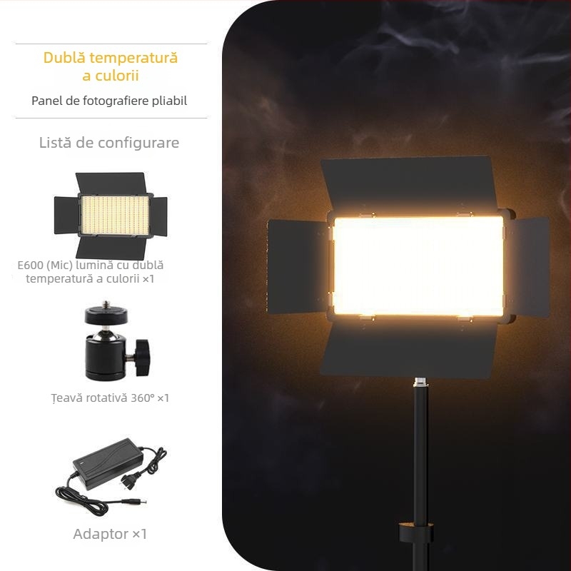 Lumină de umplere foto pentru studio de transmisii live, RGB, 60W, 220V, model 600/800, reglaj multiplă, utilizare verticală