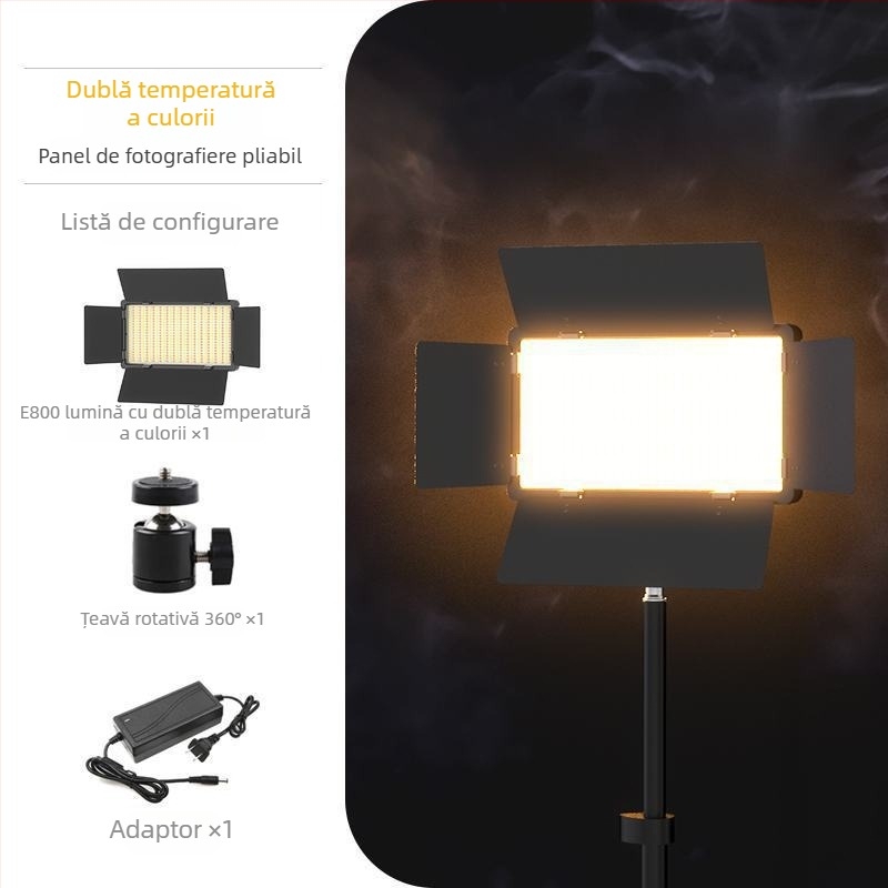 Lumină de umplere foto pentru studio de transmisii live, RGB, 60W, 220V, model 600/800, reglaj multiplă, utilizare verticală