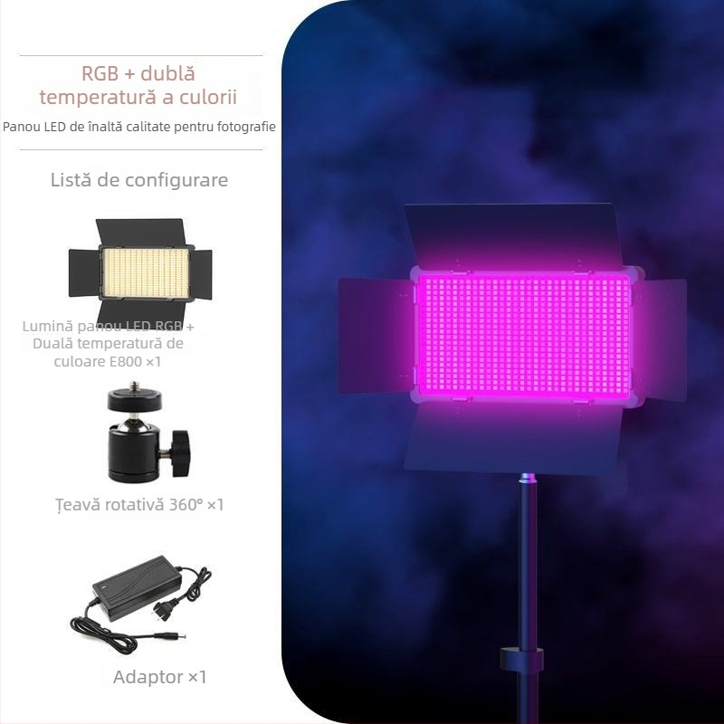 Lumină de umplere foto pentru studio de transmisii live, RGB, 60W, 220V, model 600/800, reglaj multiplă, utilizare verticală
