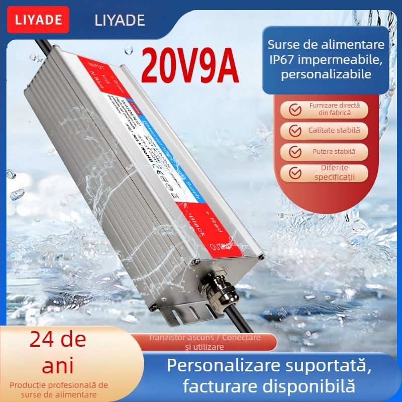 Sursă de alimentare cu carcasă din aluminiu, impermeabilă — putere înaltă, 500 g, potrivită pentru iluminare LED, panouri publicitare și electronice marine