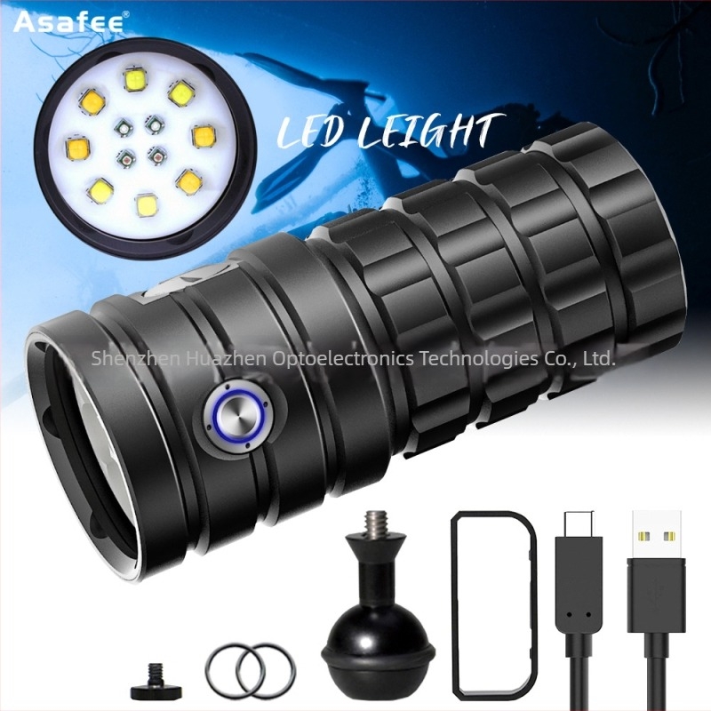 Lumină de fotografiat subacvică cu încărcare USB, sursă de lumină cu patru culori, 25.000 lumeni, baterie încorporată, carcasă din aliaj de aluminiu, asafee, Shenzhen