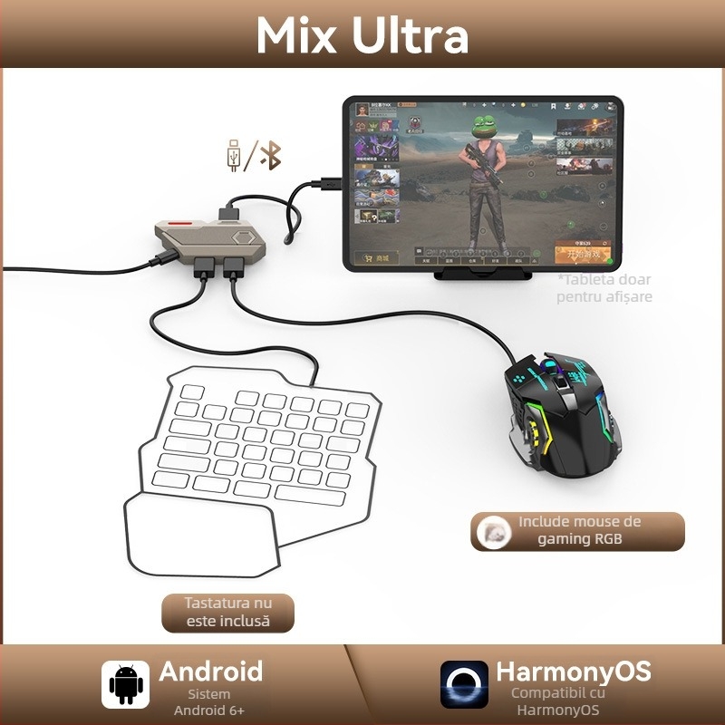 Jiaying Mix Ultra Convertor tastatură și mouse pentru jocuri mobile — interfață TYPE-C cablată, corp ABS, compatibil cu telefoane și tablete Android, nivel Elite de gaming, utilizare solo