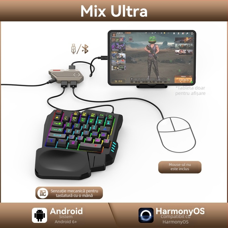 Jiaying Mix Ultra Convertor tastatură și mouse pentru jocuri mobile — interfață TYPE-C cablată, corp ABS, compatibil cu telefoane și tablete Android, nivel Elite de gaming, utilizare solo