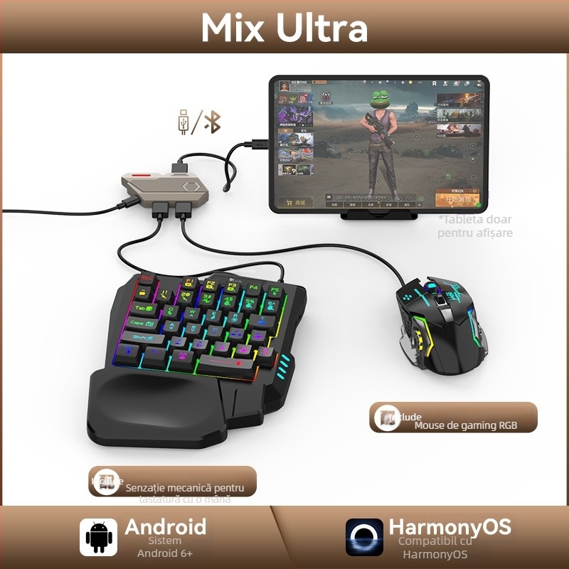 Jiaying Mix Ultra Convertor tastatură și mouse pentru jocuri mobile — interfață TYPE-C cablată, corp ABS, compatibil cu telefoane și tablete Android, nivel Elite de gaming, utilizare solo
