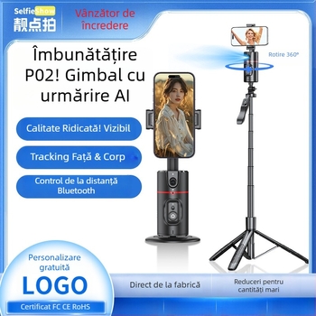 Gimbal pentru telefon pentru streaming live cu urmărire AI a feței și panoramă 360°, stabilizare anti-tremur; conectare Bluetooth, corp ABS, greutate 340 g