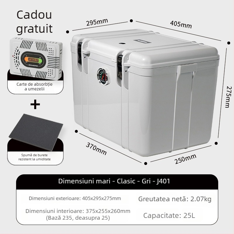 Cutie de depozitare rezistentă la umiditate pentru echipament fotografic – ABS, 25L, încuietoare cu cheie, interior cu burete, compatibil cu majoritatea modelelor