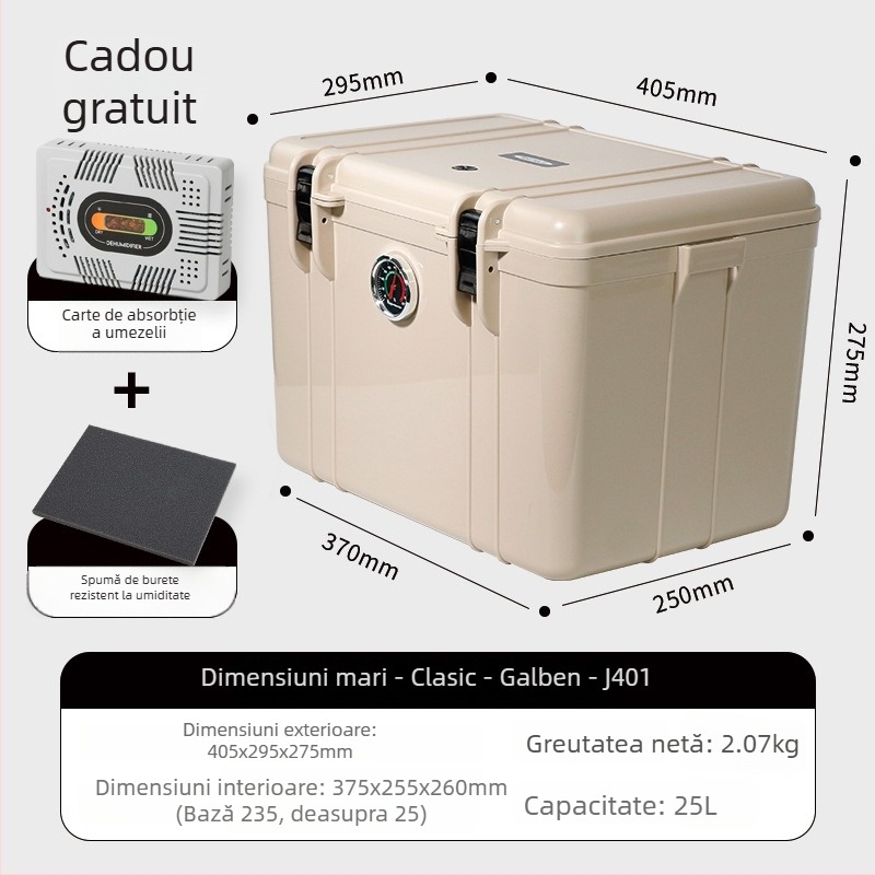 Cutie de depozitare rezistentă la umiditate pentru echipament fotografic – ABS, 25L, încuietoare cu cheie, interior cu burete, compatibil cu majoritatea modelelor