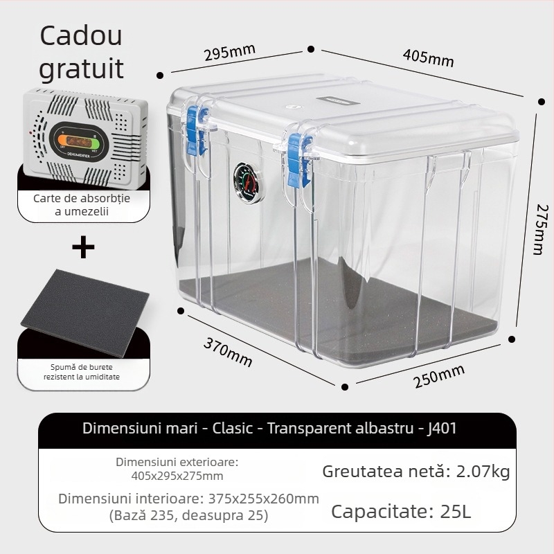 Cutie de depozitare rezistentă la umiditate pentru echipament fotografic – ABS, 25L, încuietoare cu cheie, interior cu burete, compatibil cu majoritatea modelelor