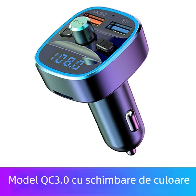MP3 player auto cu Bluetooth FM transmitter, încărcător USB pentru mașină, convorbiri hands-free, alimentare 12–24V