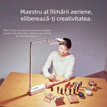 Suport pentru transmisii în direct cu două camere și lumină integrată, montaj fără instalare, model V8, universal pentru telefoane mobile