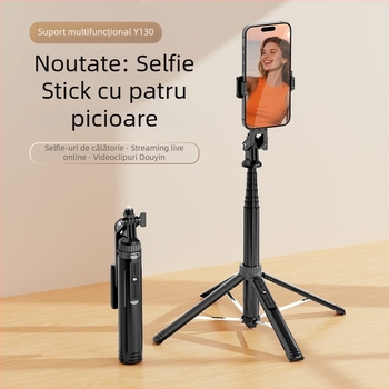Selfie stick Bluetooth cu trepied de podea, design telescopic, aliaj de aluminiu + ABS, telecomandă inclusă, suport pentru cameră