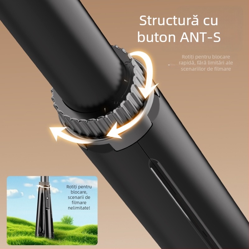 Selfie stick Bluetooth cu trepied de podea, design telescopic, aliaj de aluminiu + ABS, telecomandă inclusă, suport pentru cameră