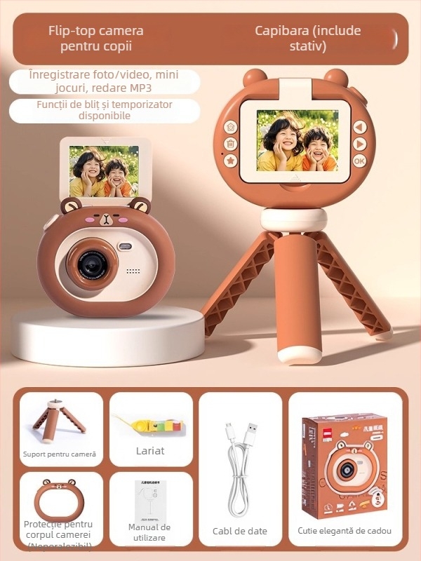 Aparat foto pentru copii Deli – poate face poze și videoclipuri, jucărie din plastic pentru copii între 7 și 14 ani