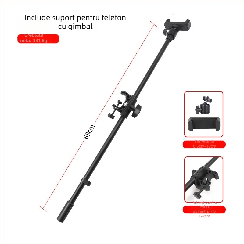 Suport universal pentru telefon cu braț transversal superior și stativ pentru microfon pentru filmare și înregistrare (Material: Fier inoxidabil; Tip: Model universal; Stil: Simplu; Personalizare: Susținut)