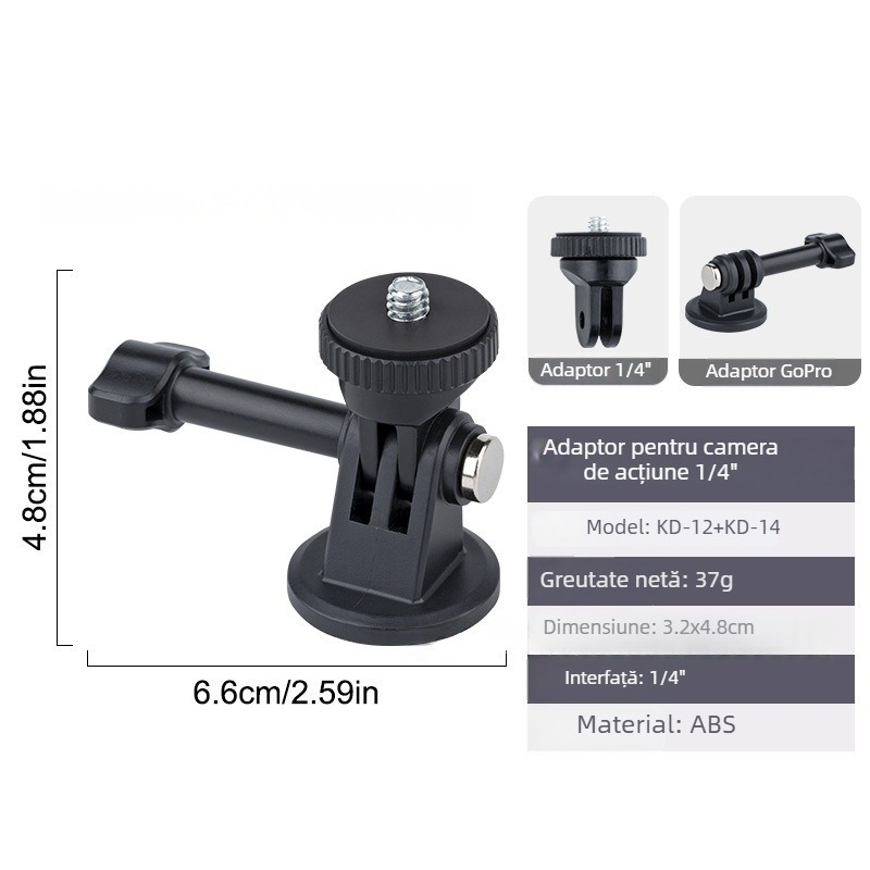 Adaptor pentru cameră de acțiune Insta360, bază cu șurub 1/4, pentru trepied și gimbal, ABS