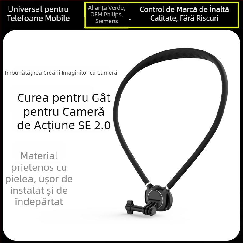 Suport magnetic pentru gât pentru vedere din perspectiva primului persoană — suport fix pentru GoPro și camerele DJI Action | Materiale: silicon, PC, aliaj de aluminiu | Personalizare logo