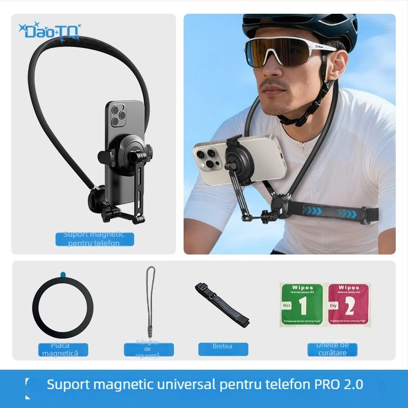 Suport magnetic pentru gât pentru vedere din perspectiva primului persoană — suport fix pentru GoPro și camerele DJI Action | Materiale: silicon, PC, aliaj de aluminiu | Personalizare logo