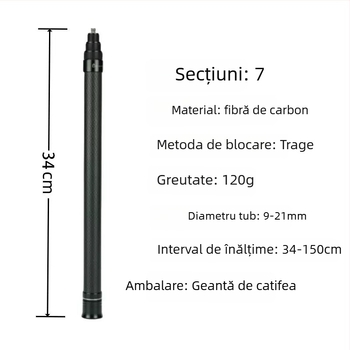 Selfie-stick pentru Insta360 X3/X4 camere de acțiune — fibră de carbon/aluminiu; compatibil cu camerele de acțiune Insta360; Brand: YOTULI. (Brand: YOTULI; Material: fibră de carbon/aluminiu; Compatibil cu: camere de acțiune Insta360)