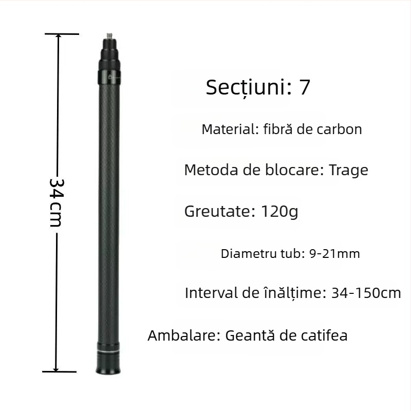 Selfie-stick pentru Insta360 X3/X4 camere de acțiune — fibră de carbon/aluminiu; compatibil cu camerele de acțiune Insta360; Brand: YOTULI. (Brand: YOTULI; Material: fibră de carbon/aluminiu; Compatibil cu: camere de acțiune Insta360)
