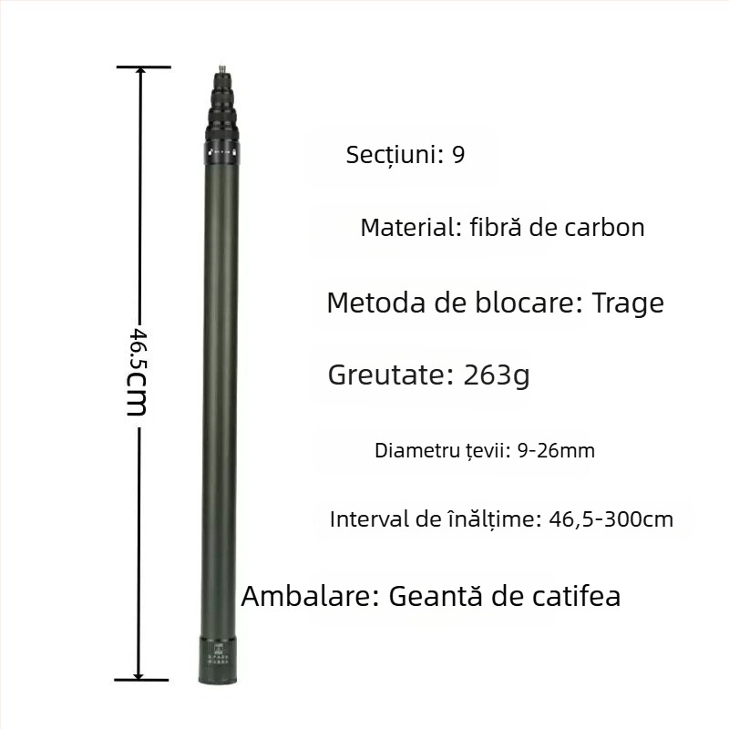 Selfie-stick pentru Insta360 X3/X4 camere de acțiune — fibră de carbon/aluminiu; compatibil cu camerele de acțiune Insta360; Brand: YOTULI. (Brand: YOTULI; Material: fibră de carbon/aluminiu; Compatibil cu: camere de acțiune Insta360)