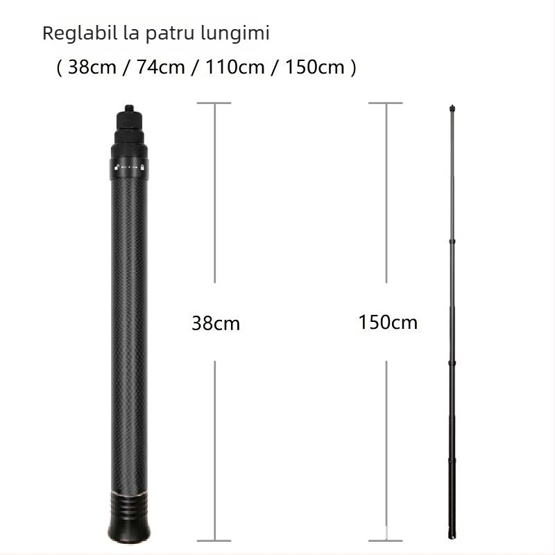 Selfie-stick pentru Insta360 X3/X4 camere de acțiune — fibră de carbon/aluminiu; compatibil cu camerele de acțiune Insta360; Brand: YOTULI. (Brand: YOTULI; Material: fibră de carbon/aluminiu; Compatibil cu: camere de acțiune Insta360)