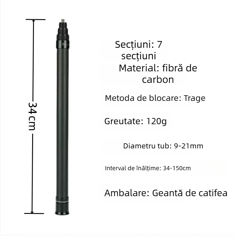 Selfie-stick pentru Insta360 X3/X4 camere de acțiune — fibră de carbon/aluminiu; compatibil cu camerele de acțiune Insta360; Brand: YOTULI. (Brand: YOTULI; Material: fibră de carbon/aluminiu; Compatibil cu: camere de acțiune Insta360)