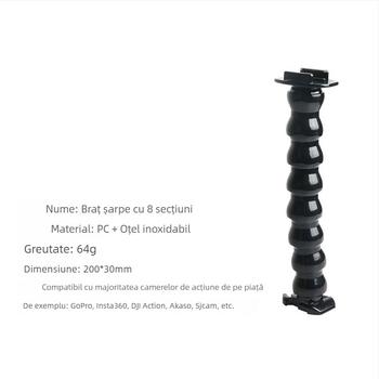 Suport universal pentru cameră de acțiune (ZH3041), din PC + oțel inoxidabil, include clemă Dali și braț curbat