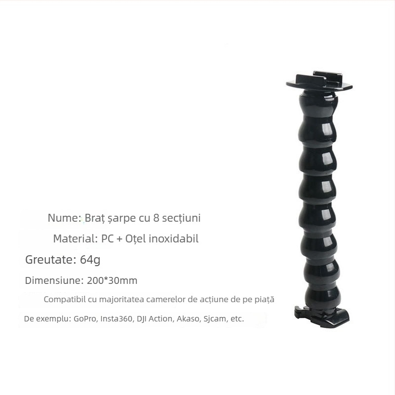 Suport universal pentru cameră de acțiune (ZH3041), din PC + oțel inoxidabil, include clemă Dali și braț curbat