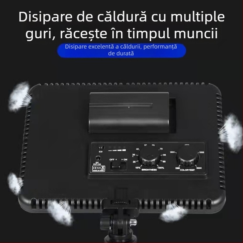 Lumină LED portabilă pentru fotografie – tri-culoare, reglaj continuu al luminozității și a temperaturii de culoare (2900–5700K), 110–240V, rază 5 m, model SC-012
