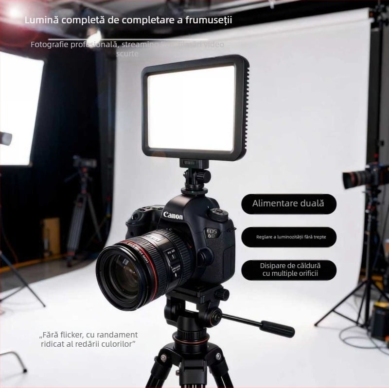 Lumină LED portabilă pentru fotografie – tri-culoare, reglaj continuu al luminozității și a temperaturii de culoare (2900–5700K), 110–240V, rază 5 m, model SC-012