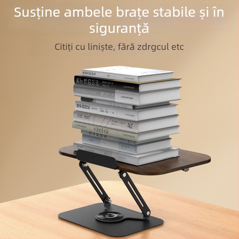 Suport pentru tabletă din lemn masiv, rotire la 360°, reglabil, model R51, compatibil cu iPad, iPhone și iPod touch