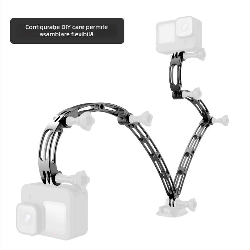 Bară de extensie pentru cameră de acțiune GoPro11/GoPro10 și Insta360 X3, aliaj de aluminiu, GP155A/GP155B/GP155C, include braț de extensie pentru cască și tijă curbată