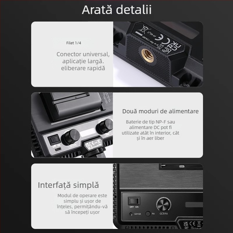 Shenniu LDP8D/BI 18D/BI Lumină de fill pentru fotografie, interior/exterior, panou de lumină moale, intensitate reglabilă, alimentare proprie