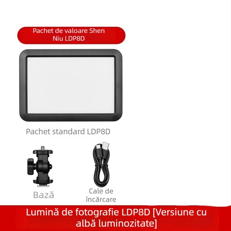 Shenniu LDP8D/BI 18D/BI Lumină de fill pentru fotografie, interior/exterior, panou de lumină moale, intensitate reglabilă, alimentare proprie