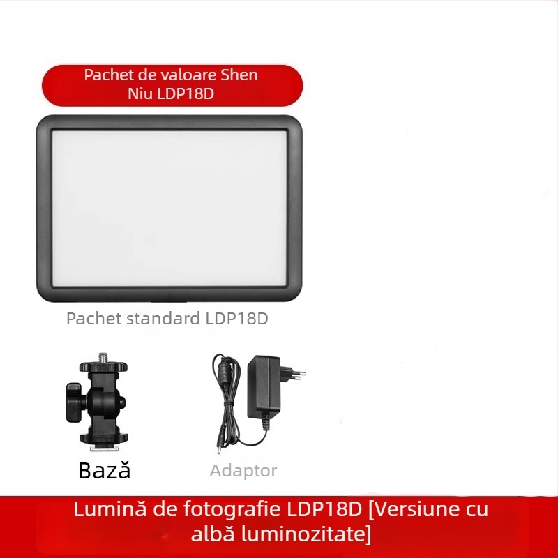 Shenniu LDP8D/BI 18D/BI Lumină de fill pentru fotografie, interior/exterior, panou de lumină moale, intensitate reglabilă, alimentare proprie