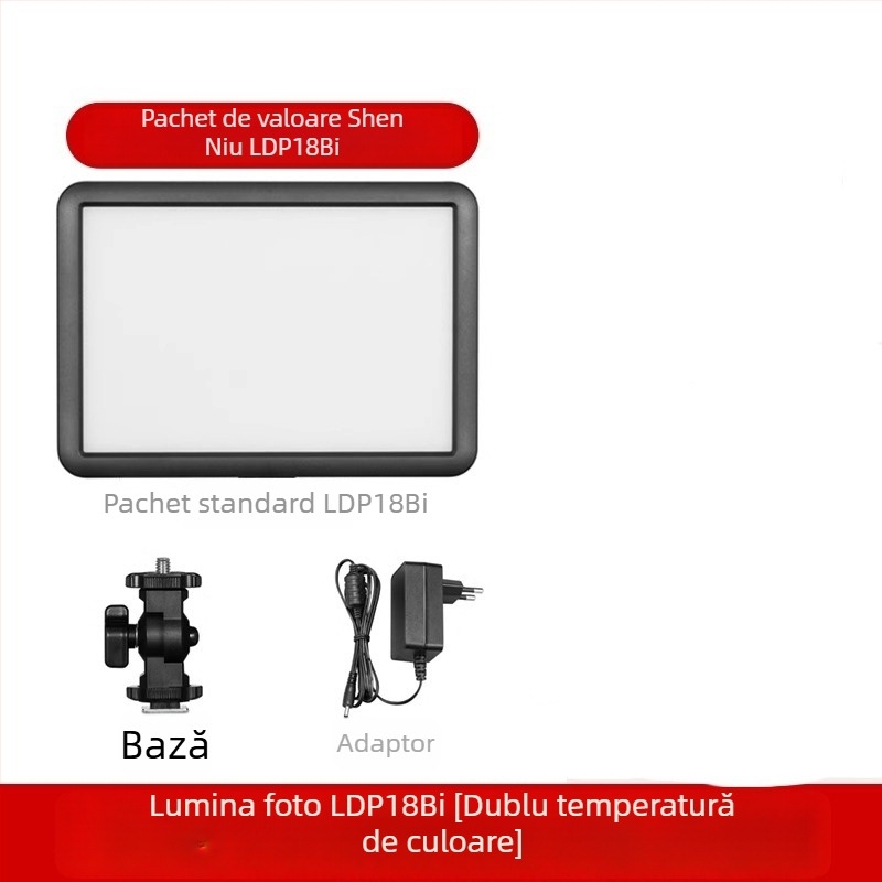 Shenniu LDP8D/BI 18D/BI Lumină de fill pentru fotografie, interior/exterior, panou de lumină moale, intensitate reglabilă, alimentare proprie