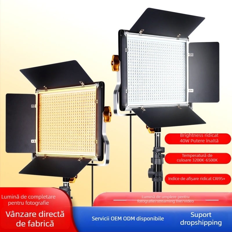 W660S Lampa LED profesională pentru fotografie — interior/exterior, 40W, 14.8V, 3200–6500K ±200K, reglaj intensitate și temperatură culoare, compatibil cu bateriile F550/F750/F970 cu adaptor
