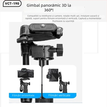 Trepied pentru cameră Yunteng, gimbal 3D, 4 secțiuni, din metal