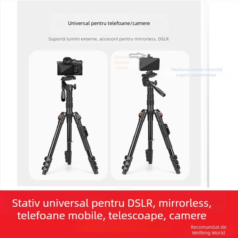 Trepied pentru cameră Yunteng, gimbal 3D, 4 secțiuni, din metal