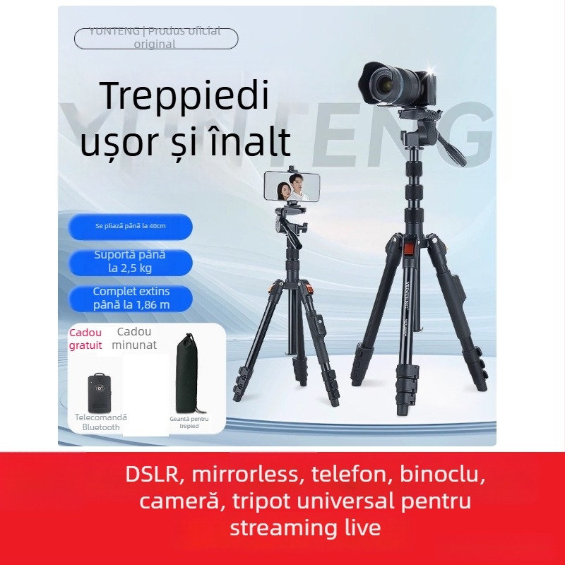 Trepied pentru cameră Yunteng, gimbal 3D, 4 secțiuni, din metal